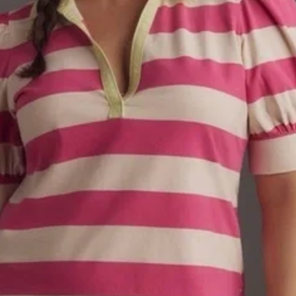 Anthropologie Pink and Cream Striped Women's Top